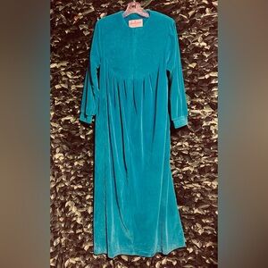 Vintage David Brown California Velour Robe Teal Blue Pockets Womens XS
